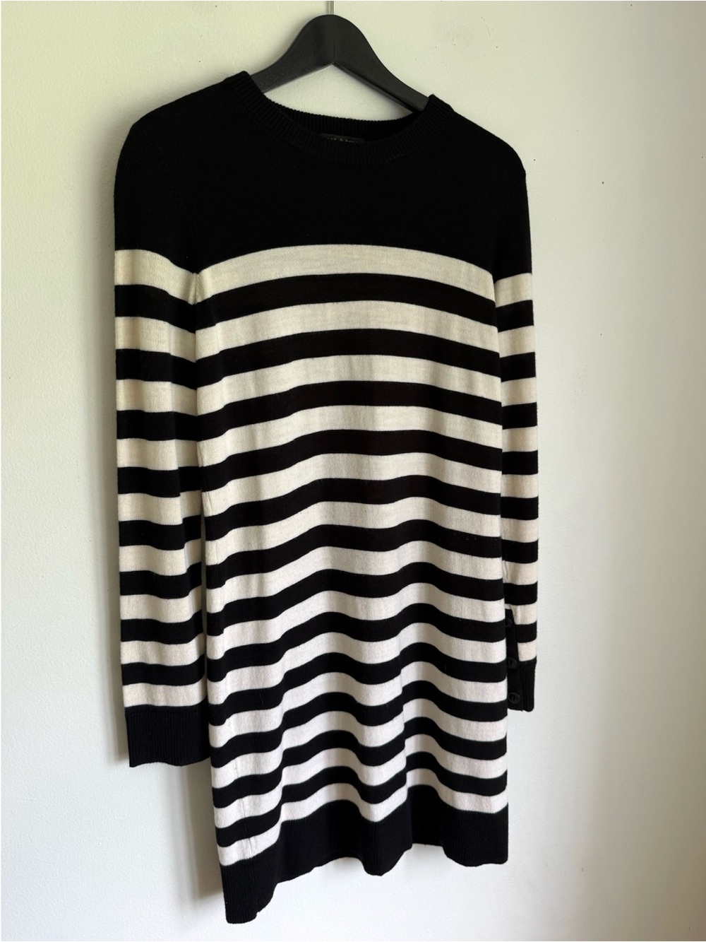 Rag & Bone Taylor Merino Wool Striped Dress in Black and Creamy White - Picture 5 of 8